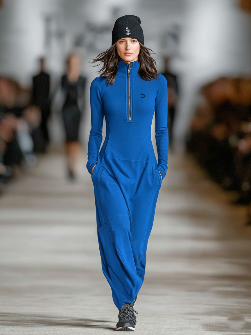 Sport cotton zip-up loose maxi dress for women | Sportella -6