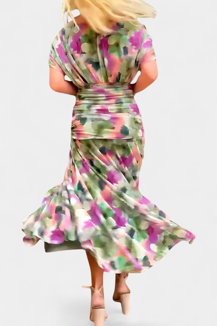 Long floral V-neck everyday dress for women | Vivian -23