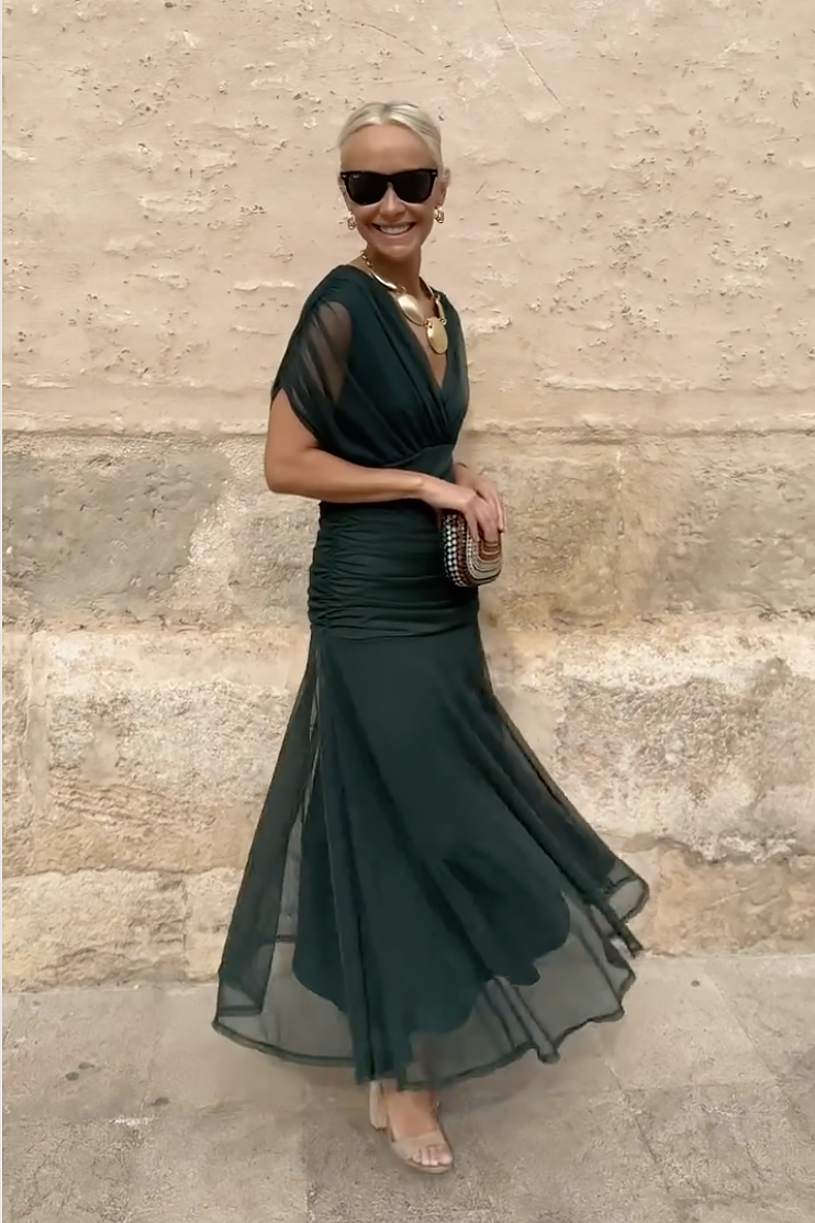 Elegant V-Neck Fantasy Maxi Dress for Women | Liora