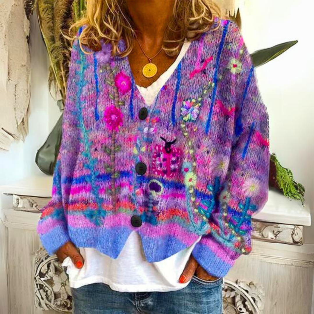 Bohemian floral embroidered multicolor cardigan for Women | Elisa Bloom