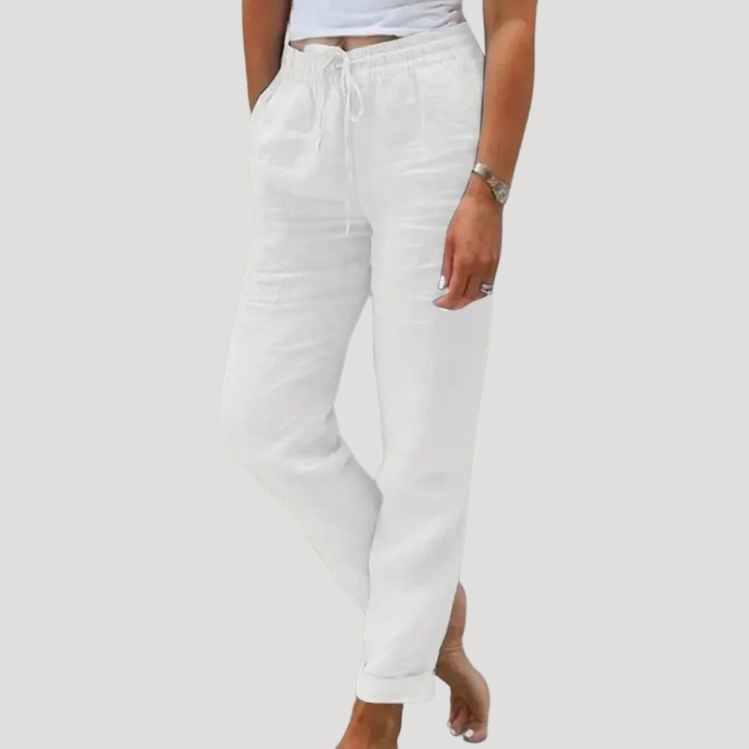 Casual linen drawstring summer trousers for women | Linen -7
