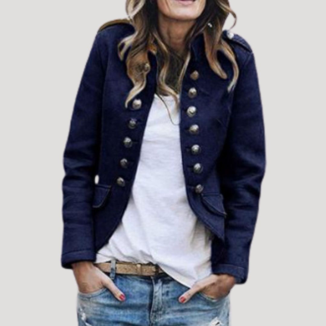 Military style wool blend tailored blazer for women | Sergente -5