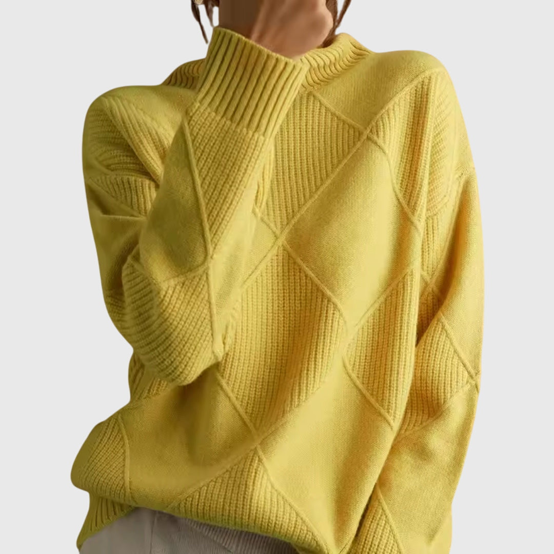 Modern geometric turtleneck sweater with relaxed fit Women | Angela Nova