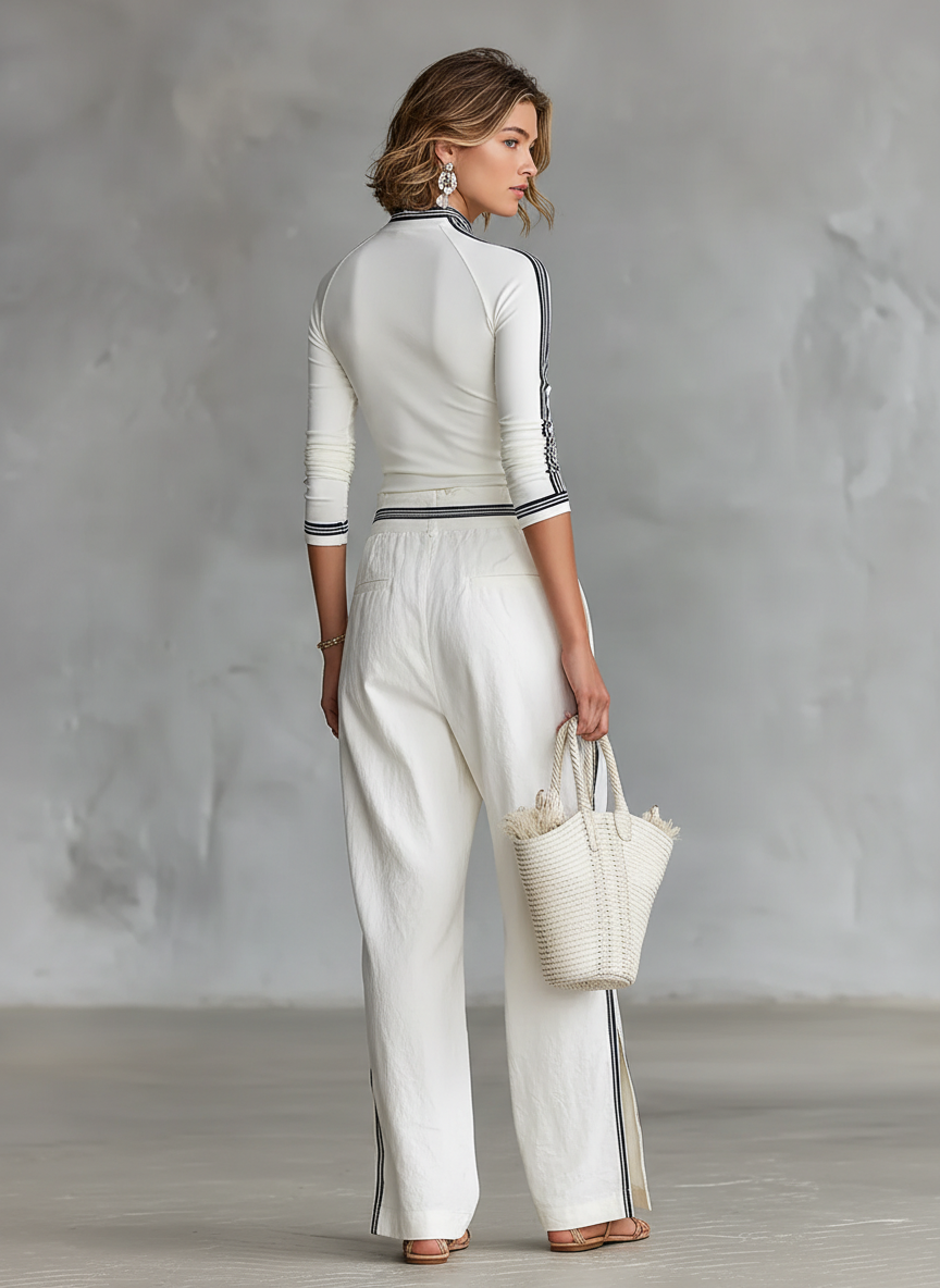 Sport half-neck wide-leg trouser two-piece set for women | Sportellia -6
