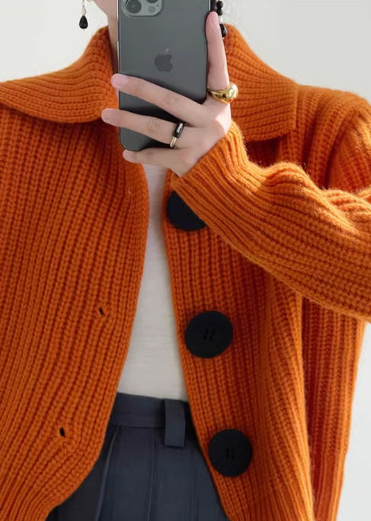 Modern Orange Peter Pan Collar Knit Cardigan Men| Aurelia