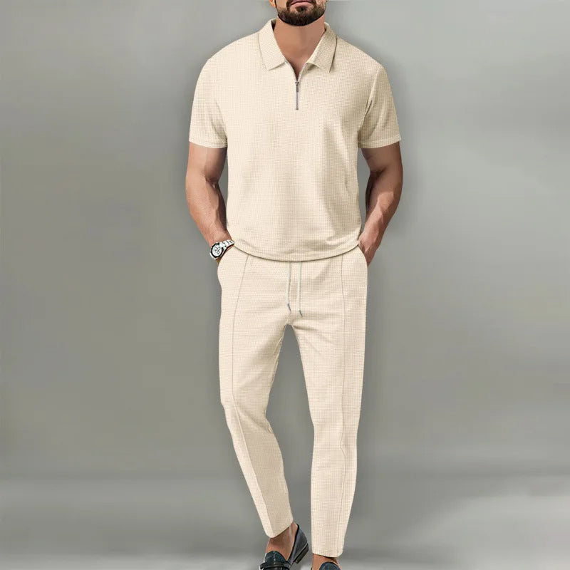Two-piece zip-collar short-sleeve casual set for men | Urban Russo -4
