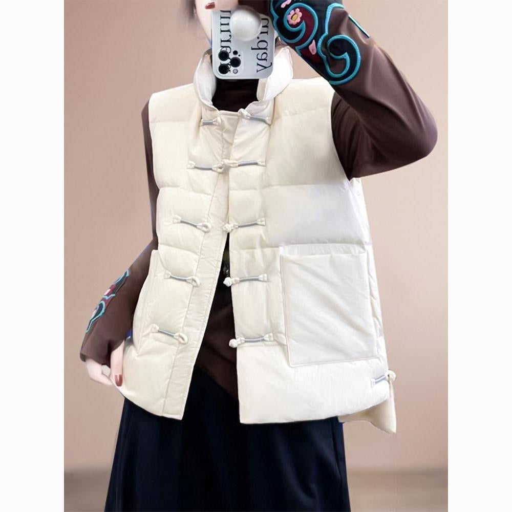 Red Stand Collar Pocket Winter Puffer Vest Women| Lioren