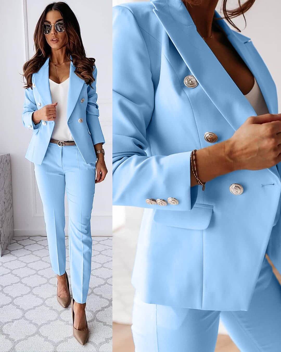 Modern tailored blazer and slim pants set for Women | Elena Prime