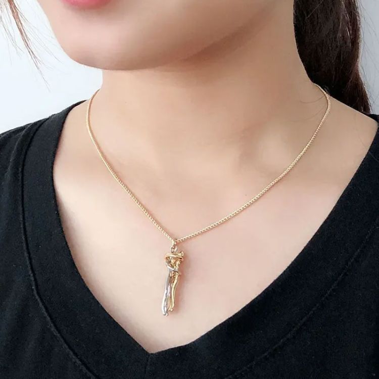 Gold and silver hug couple necklace for women | Abrazo -2