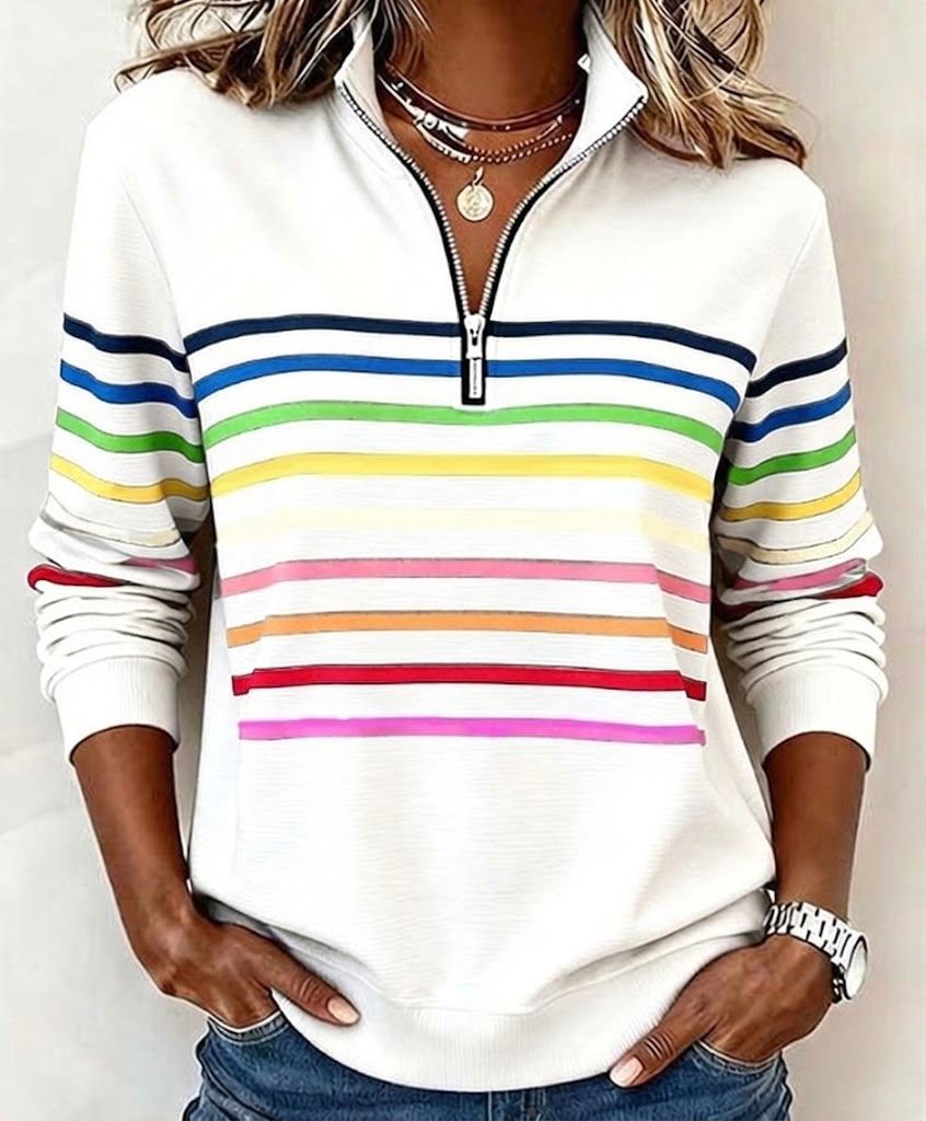 Vibrant striped half-zip jumper for women | Sienna -6