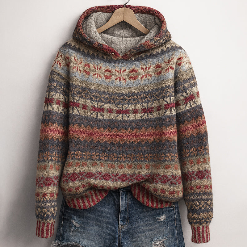Multicolour knit hooded relaxed everyday jumper for women | Arlena Cozy -3
