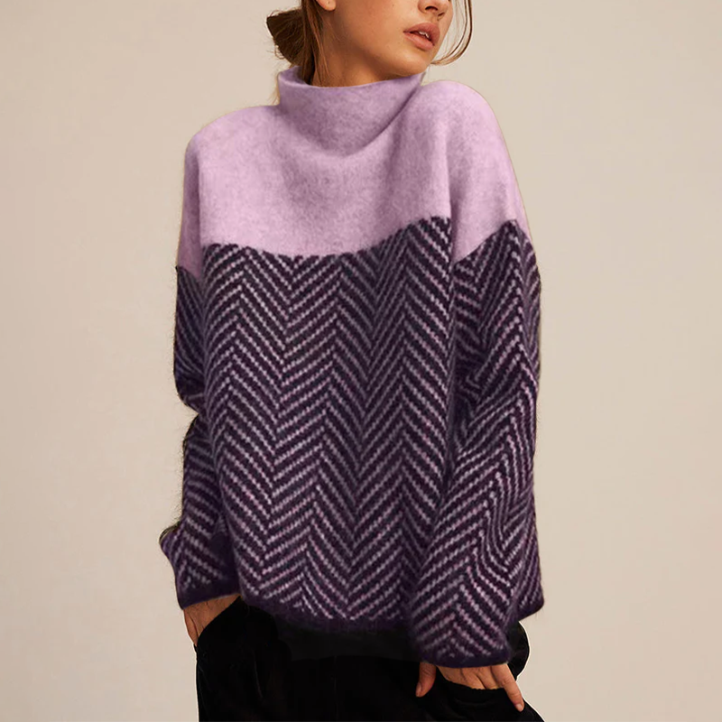 Oversized chevron turtleneck knit sweater for Women | Arla Élan