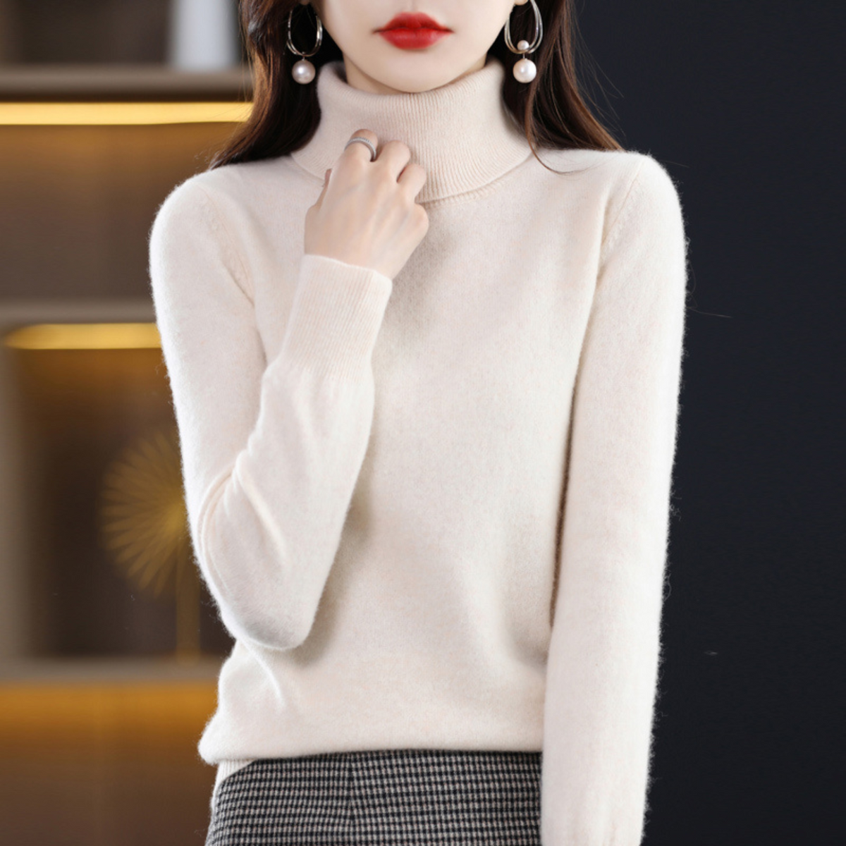Elegant turtleneck knit sweater with soft feel for Women | Emmie Luxe