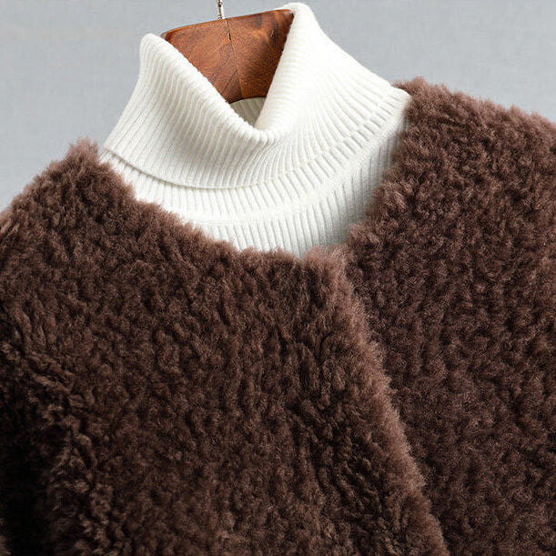 Draped shearling-style coat with fluid silhouette for women | Olivia -7