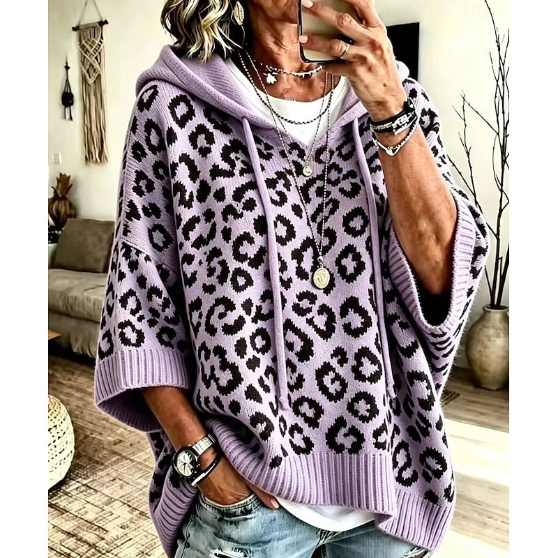 Solvenne | Women's Animal Print Hooded Sweater