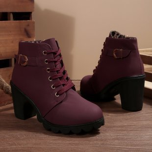 Chic chunky lace-up ankle boots for women | Katni -6