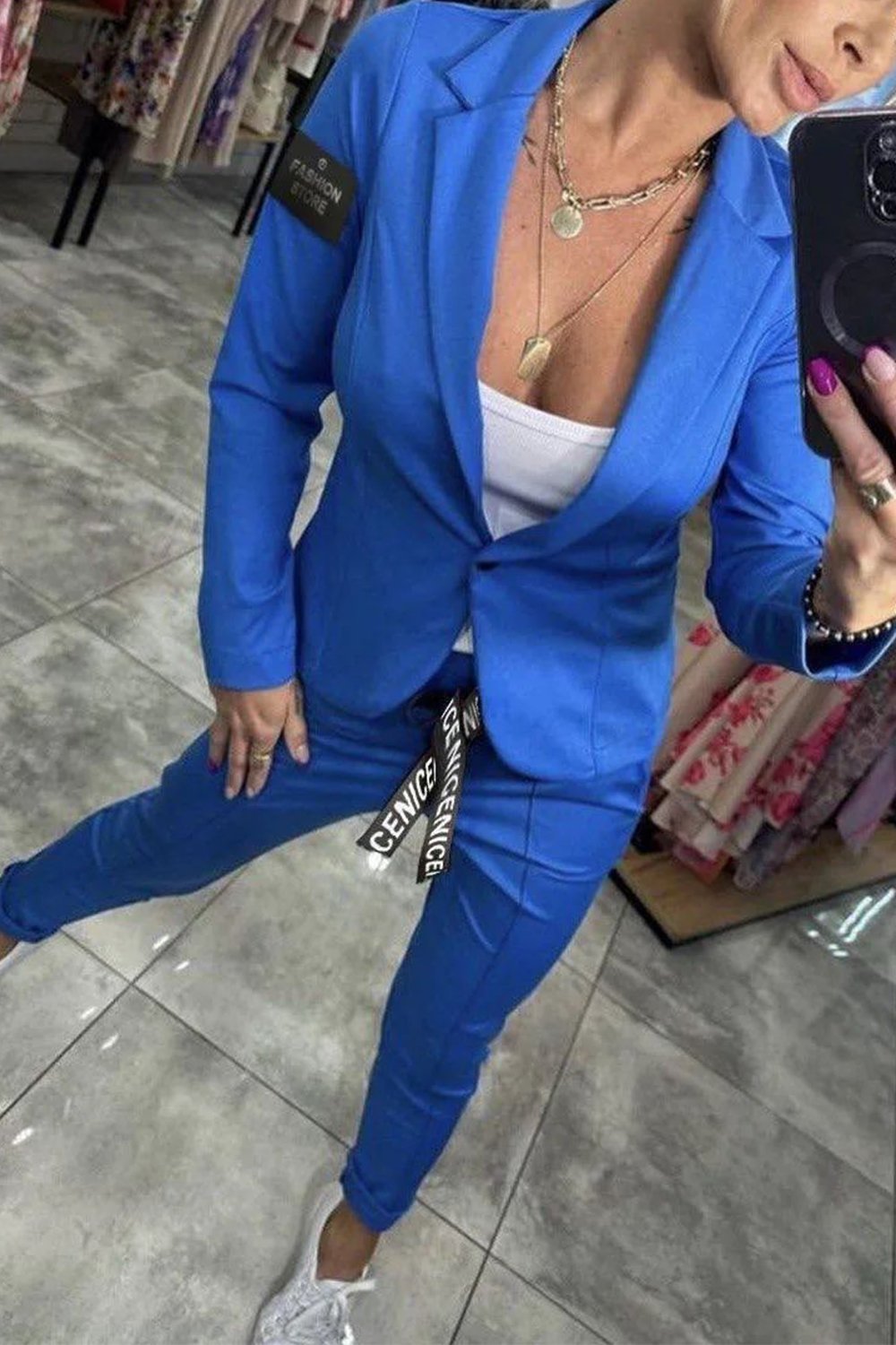 Relaxed solid color jacket and pants two-piece set for Women | Elara Mode