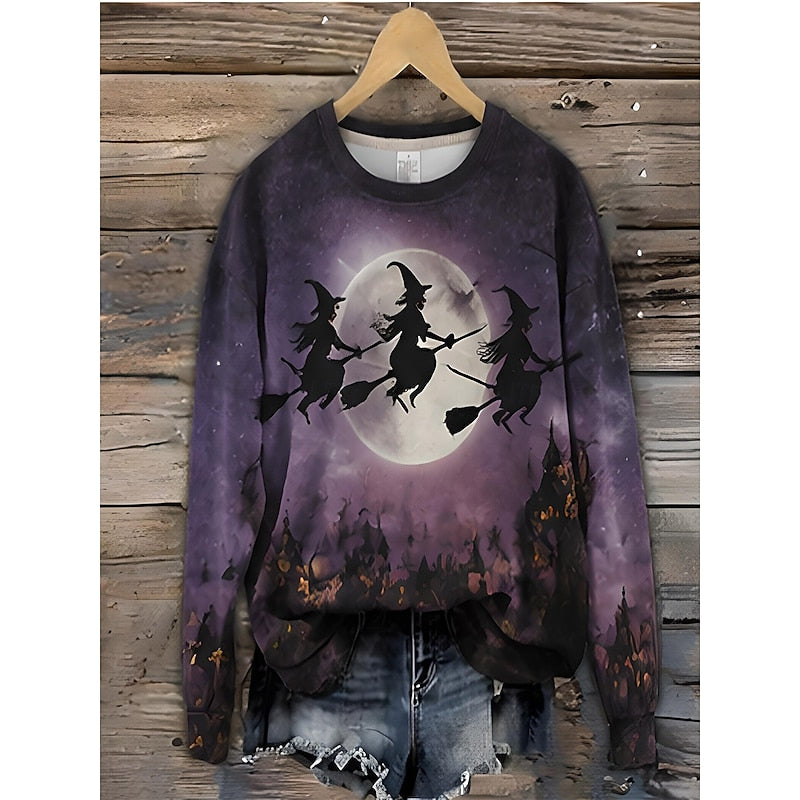 Marisette | Women's Striped Cat Print Sweatshirt