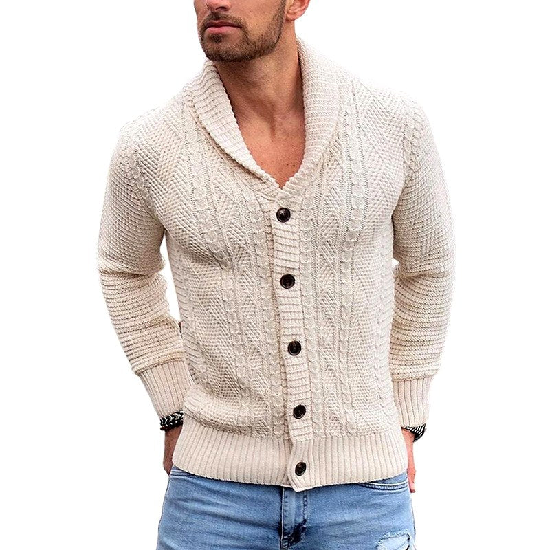 Corvane | Men's Cable Knit Shawl Collar Cardigan