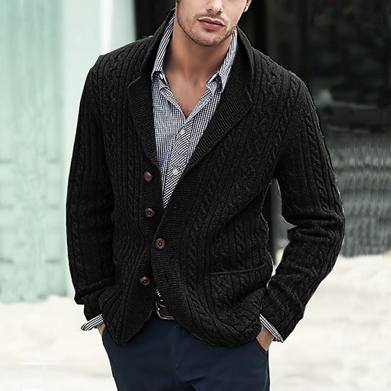 Ashworth | Men's Cable Knit Lapel Button Cardigan