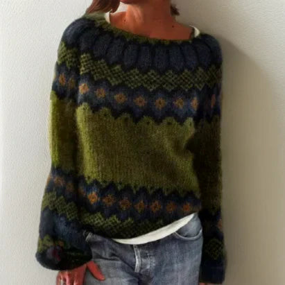 Elegant geometric knit sweater for women | Silvia -1