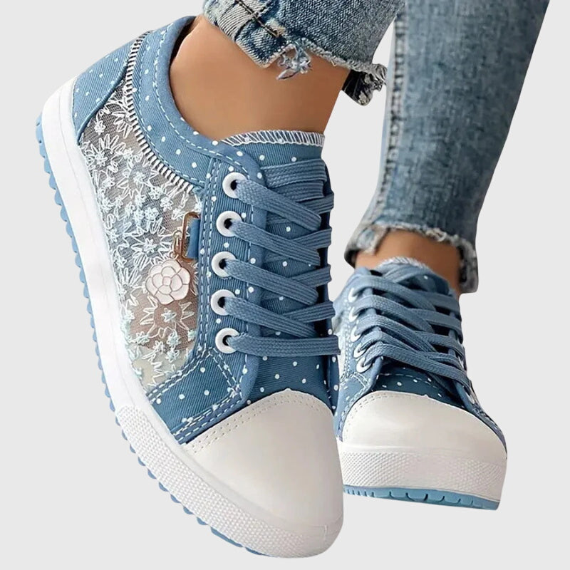 Amelia | Women's Dotted Lace Up Sneakers with Rounded Toe