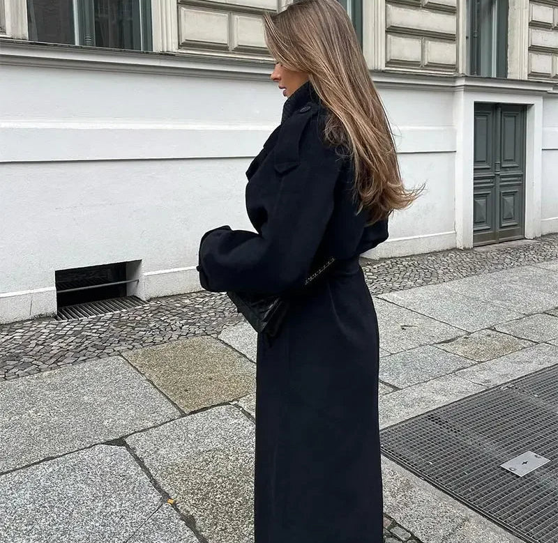 Helena | Women's Longline Wool Trench Coat with Double Breasted Belt
