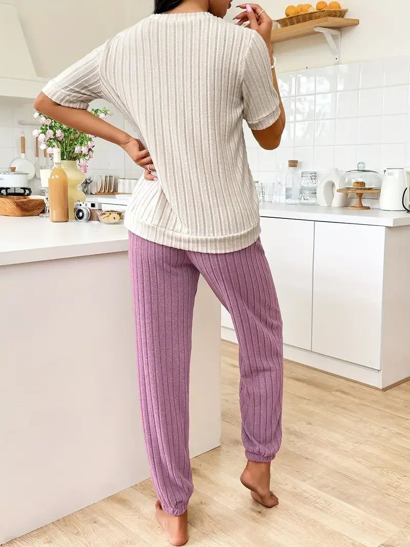 Paisley | Women's Heart Print Ribbed Knit Pajama Set