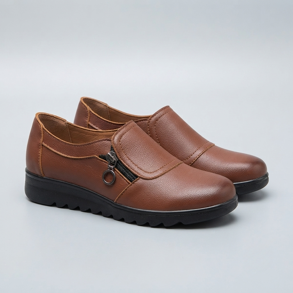 Sylvie | Women's Textured Slip On Loafers with Side Zip