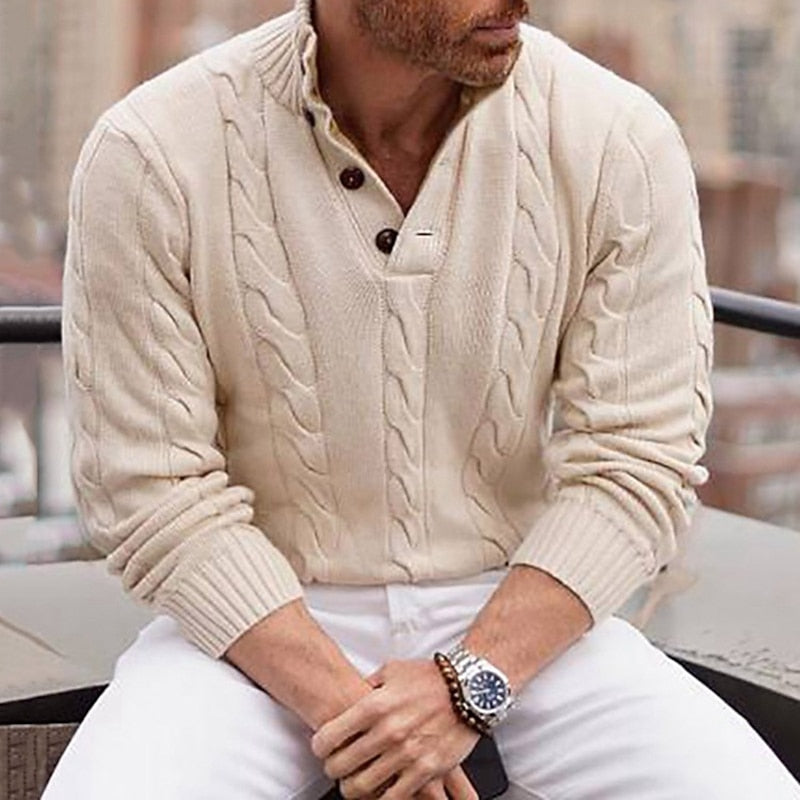 Halworth | Men's Cable Knit Henley Sweater