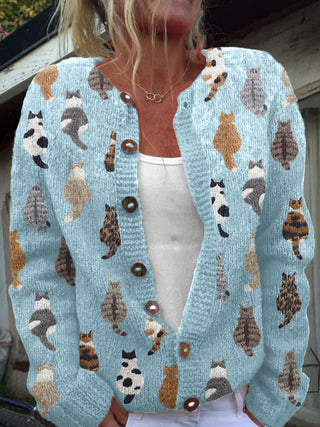 Galerie des Chats | Women's Artistic Cat Print Cardigan