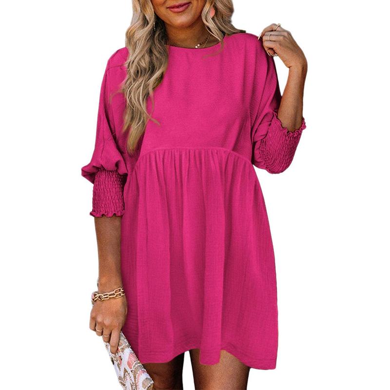 Casual crew-neck loose-fit everyday mini dress for women | Mirasol -12