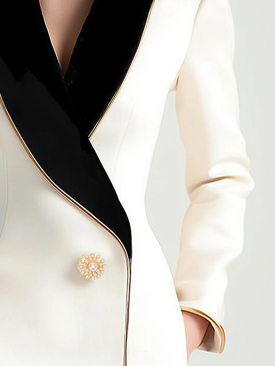 Asymmetric white blazer with contrast lapels for women | Valmera -4