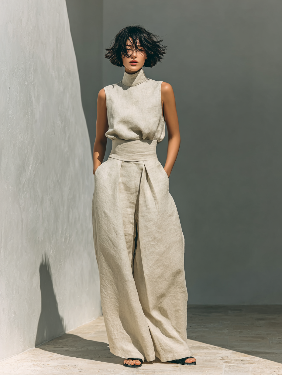 Minimalist sleeveless blouse and wide-leg trouser set for women | Lincord -8