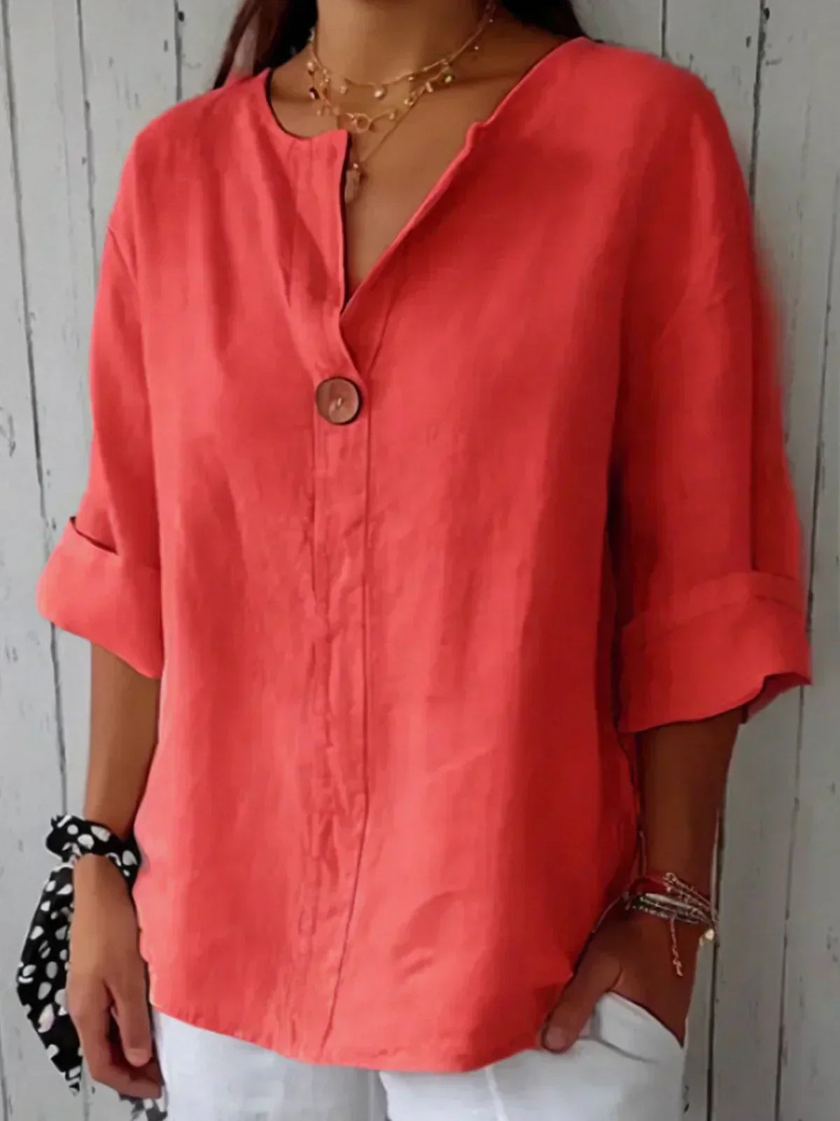 Casual V-neck everyday relaxed blouse for women | Nayla -3