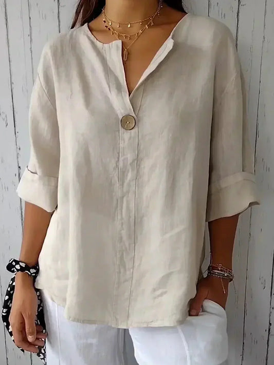 Casual V-neck everyday relaxed blouse for women | Nayla -1