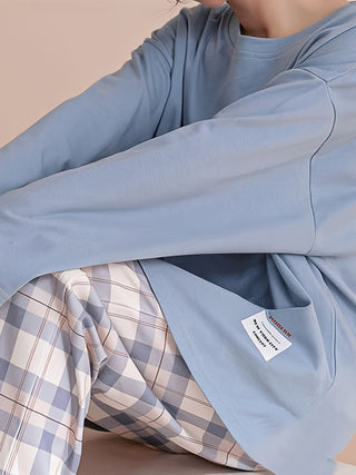 Sylvara | Women's Plaid Long Sleeve Pullover Set