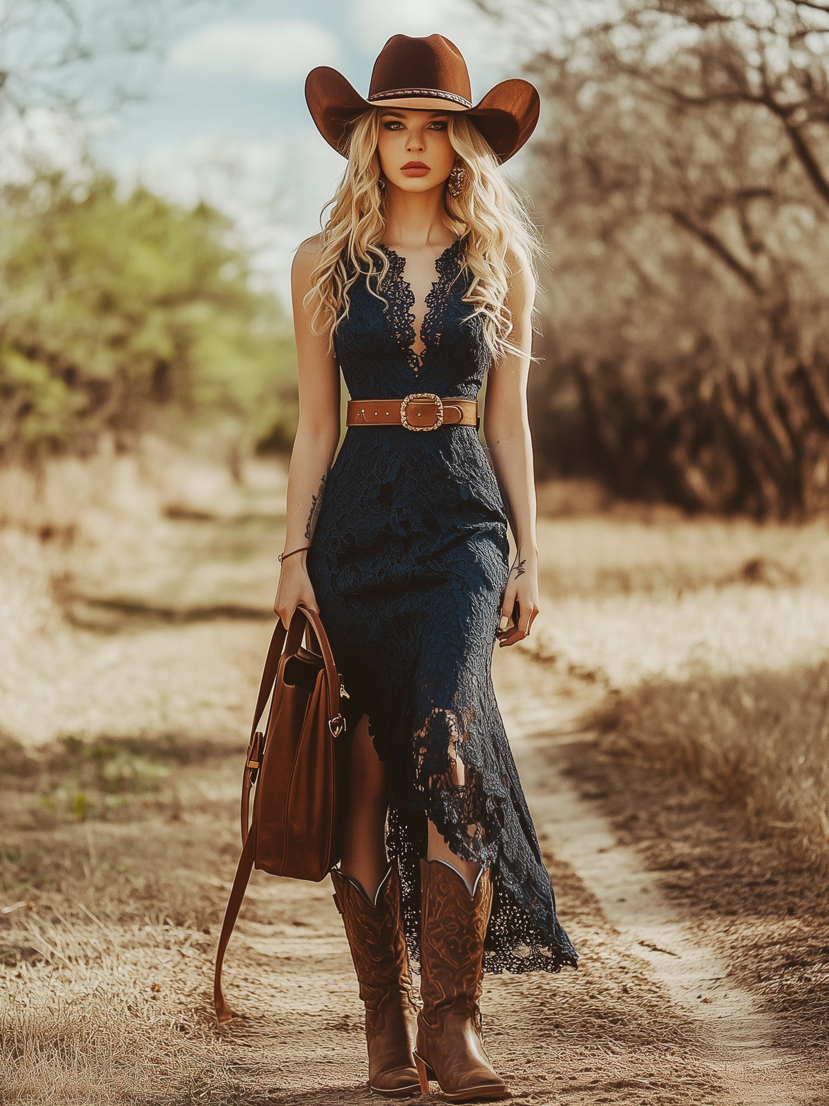 Bohemian lace sleeveless midi dress for Women | Azelina