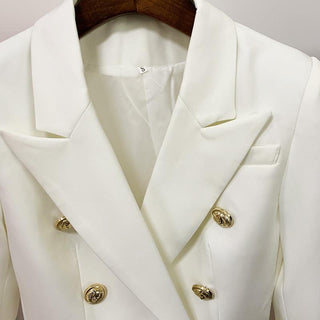 Double-breasted gold-button tailored blazer for women | Vivienne -8