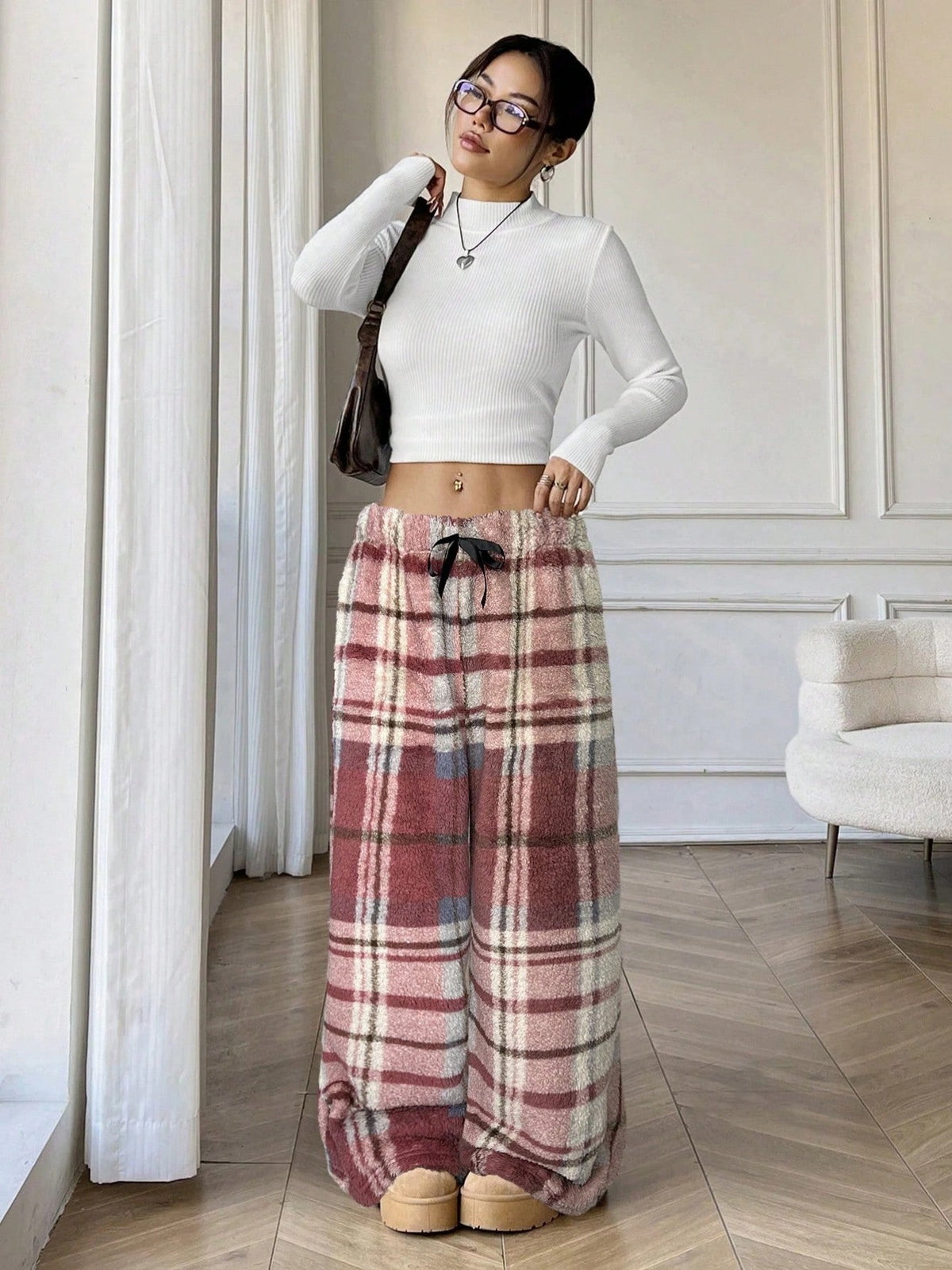Fern | Women's Plaid Fleece Wide Leg Sweatpant