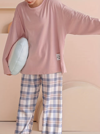 Sylvara | Women's Plaid Long Sleeve Pullover Set