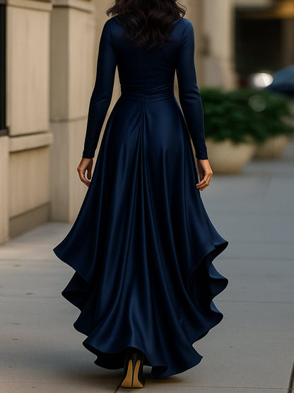 Satin draped-neckline evening maxi dress for women | Avelisse -4
