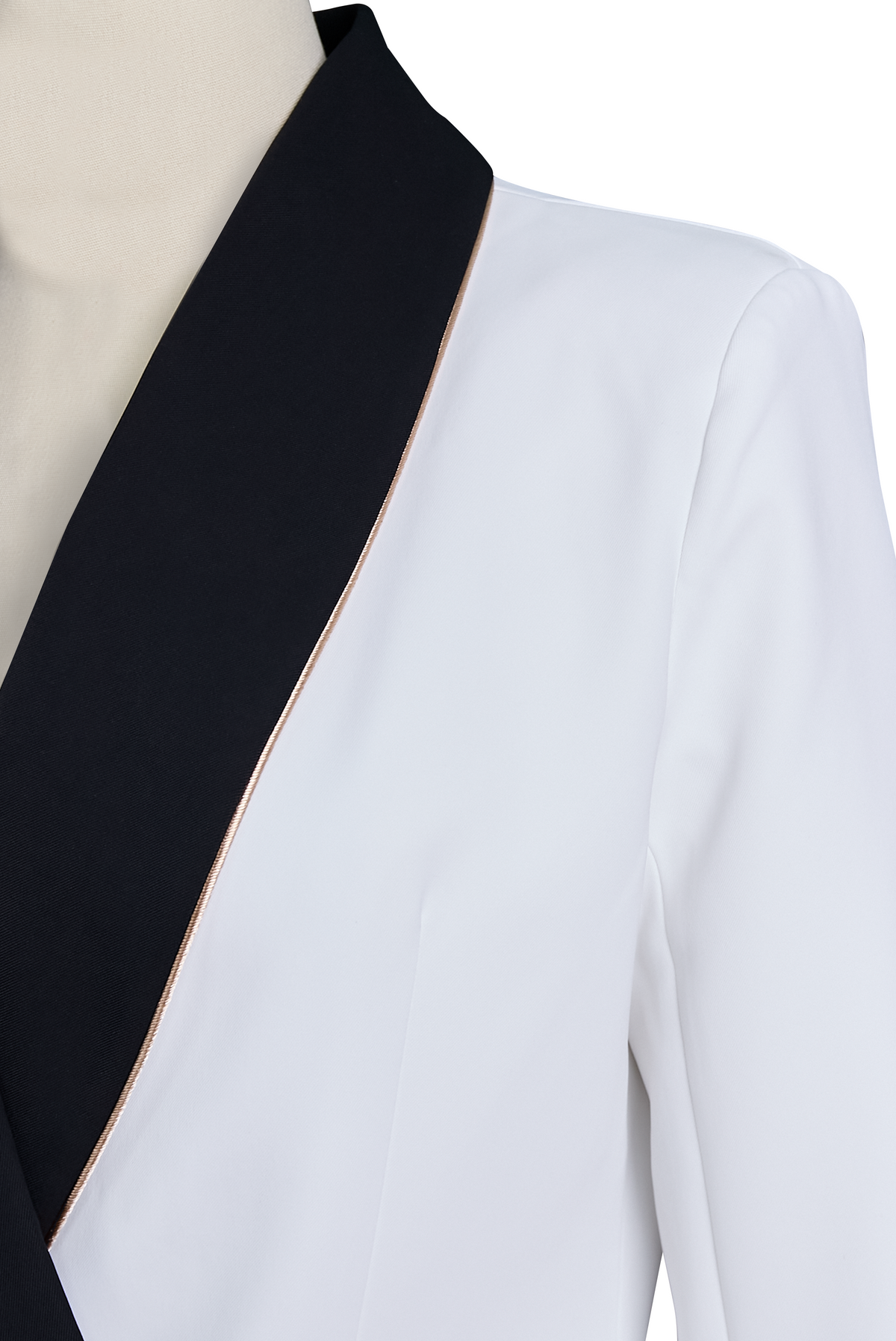 Asymmetric white blazer with contrast lapels for women | Valmera -7