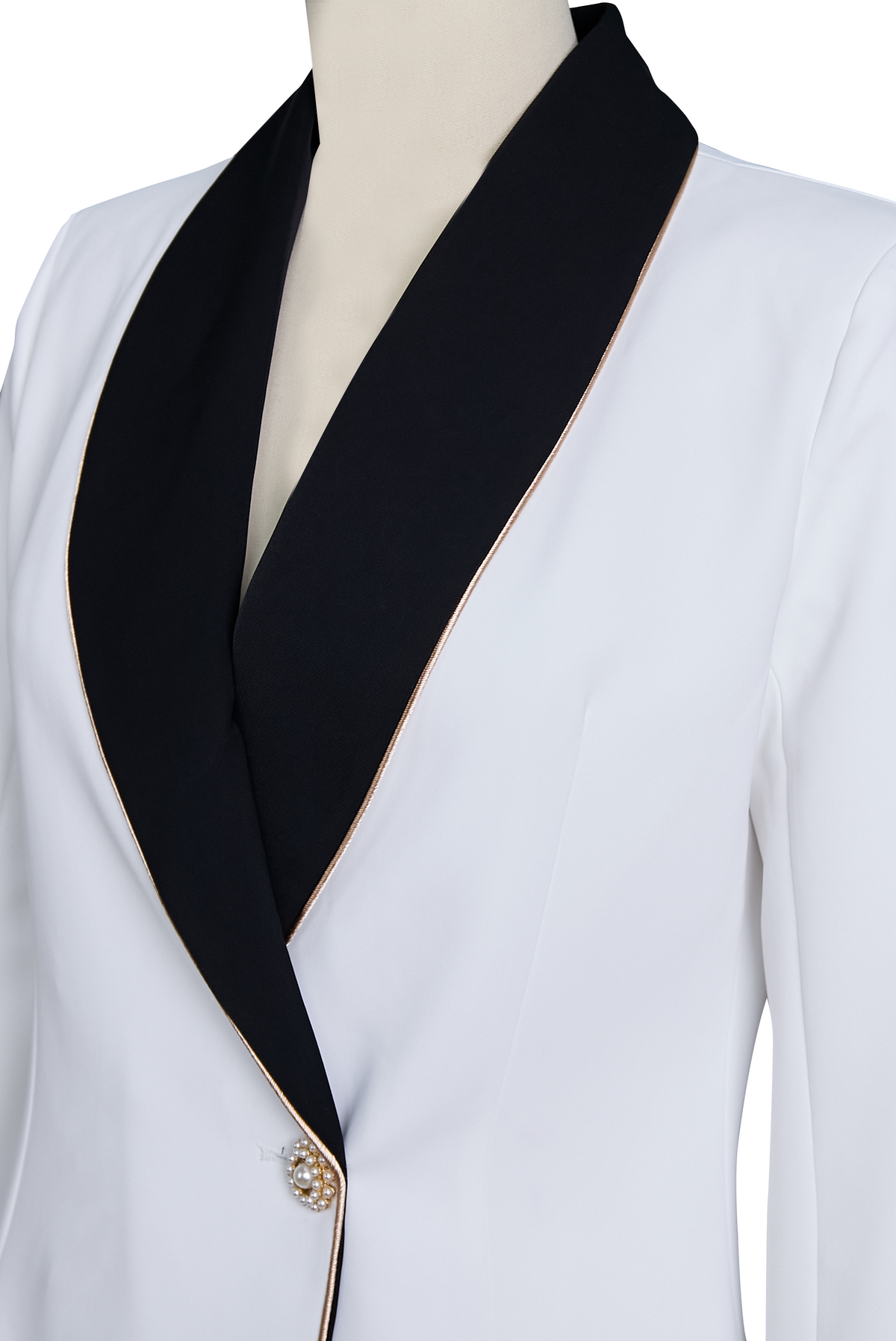 Asymmetric white blazer with contrast lapels for women | Valmera -8