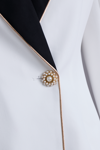 Asymmetric white blazer with contrast lapels for women | Valmera -6