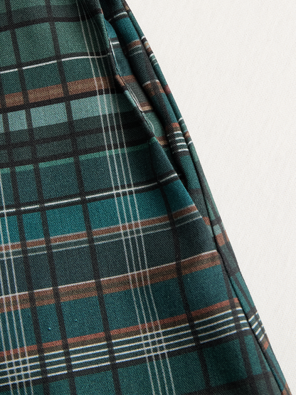 Plaid lapel shirt-style maxi dress for women | Plaidella -8