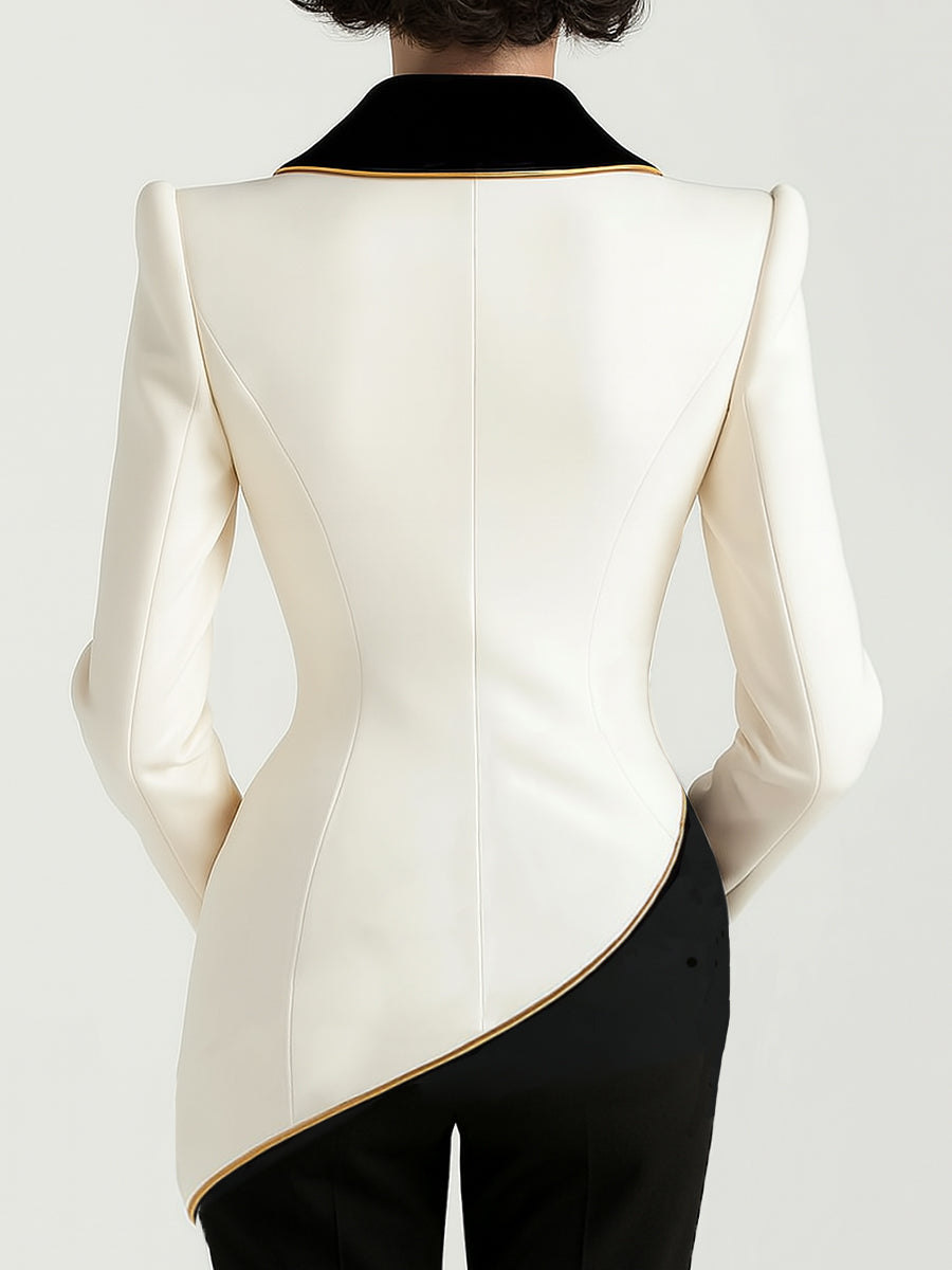 Asymmetric white blazer with contrast lapels for women | Valmera -5