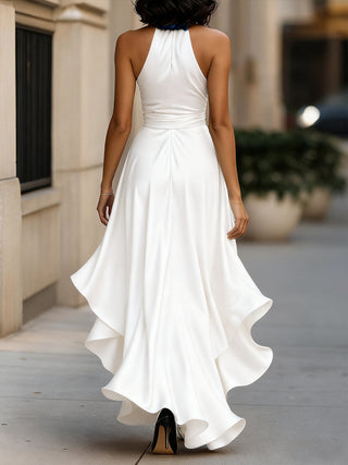 Halter ruffle high-low evening gown for women | Noctelle -10