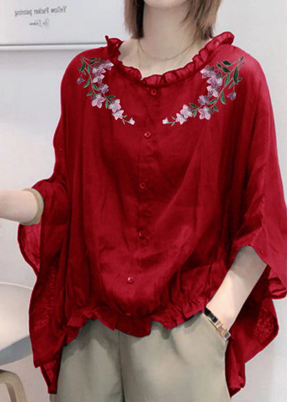 Art Navy Ruffle Trim Half Sleeve Blouse for Women | Mireya