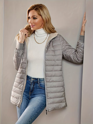 Elvanna | Women's Quilted Longline Coat with Ribbed Cuffs